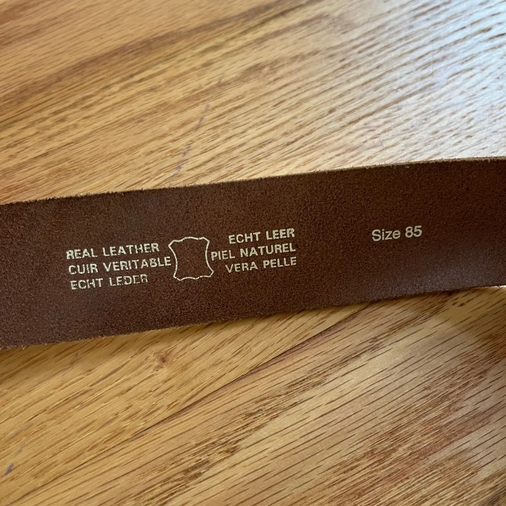 Real leather cowboy belt  Brown belt with silver buckle